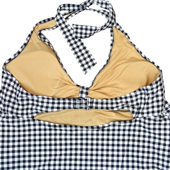 GAP Plus Size Black & White Gingham Check One Piece Halter Tie Swimsuit Size XXL - Picture 4 of 7